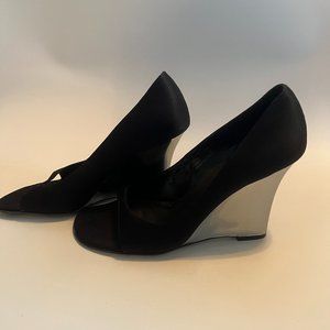 Black Satin Mirror Wedge